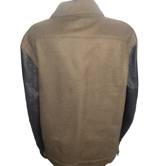 Calvin Klein Men's Classic Olive Wool Blend and Black Faux Leather Car Coat XL - Picture 4 of 7